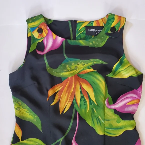NWT Sag Harbor Black tropical floral maxi Sundress length size 6 Petite - Picture 7 of 10